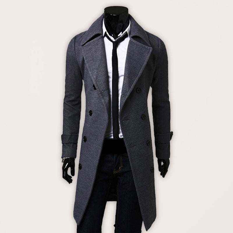 Elegant Men's Double Breasted Wool Overcoat for Timeless Style - MENLL
